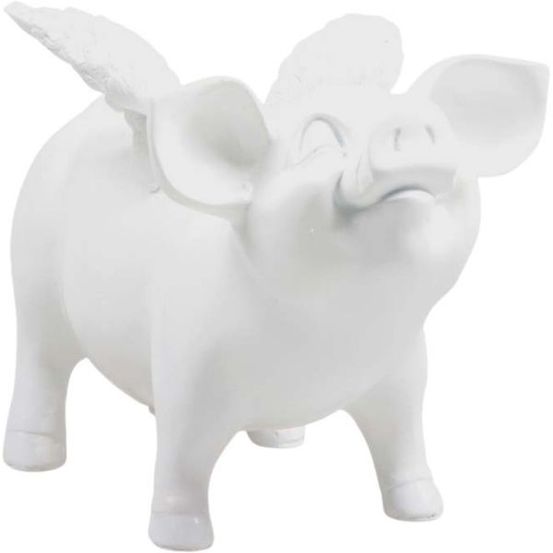Tirelire cochon avec ailes en résine 14 x 25 x 15 cm blanc