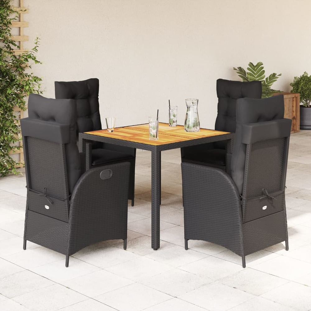 Ensemble à manger de jardin coussins 5pcs noir résine tressée