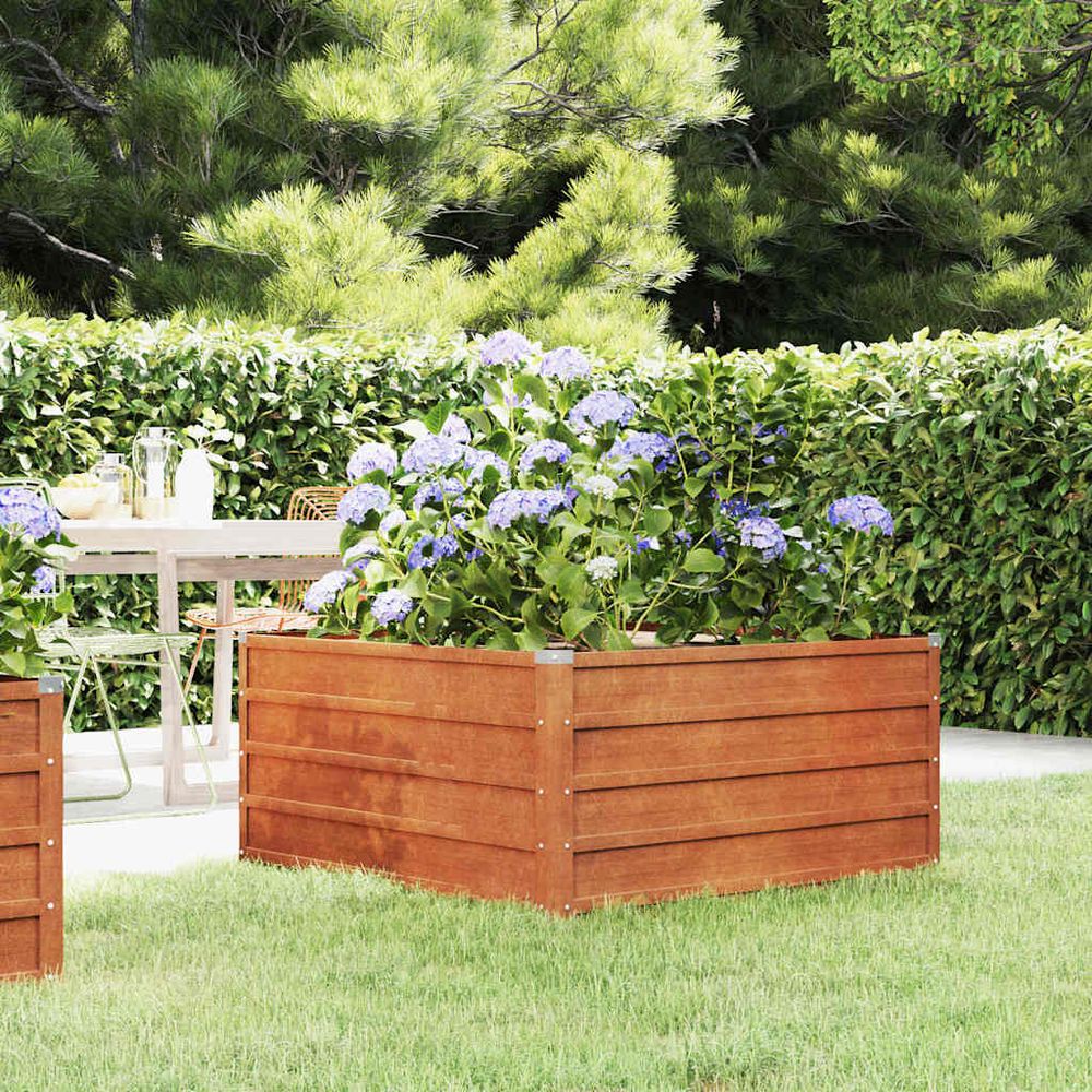 Carré potager en acier corten effet rouillé jardin 100x100x45 cm