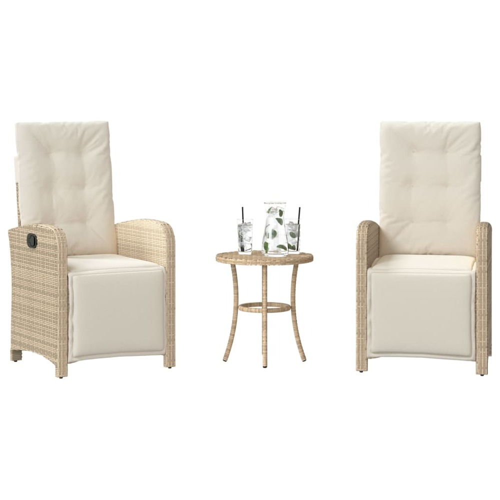 Ensemble de bistro 3 pcs avec coussins beige résine tressée