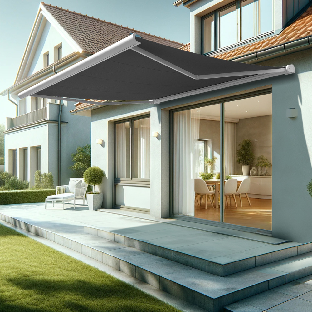 Store banne coffre intégral hevoa 4,10x3,50 m (manuelle - blanc satiné ral9010 - gris graphite)