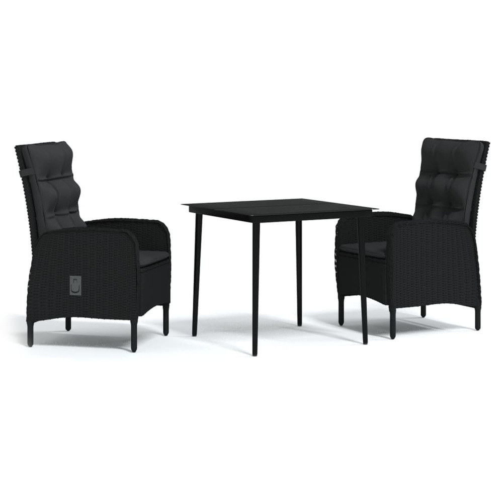 Ensemble à manger de jardin avec coussins 3 pcs noir