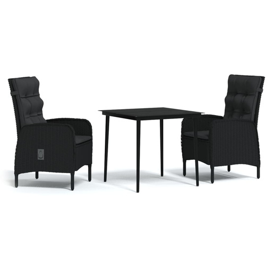 Ensemble à manger de jardin avec coussins 3 pcs noir