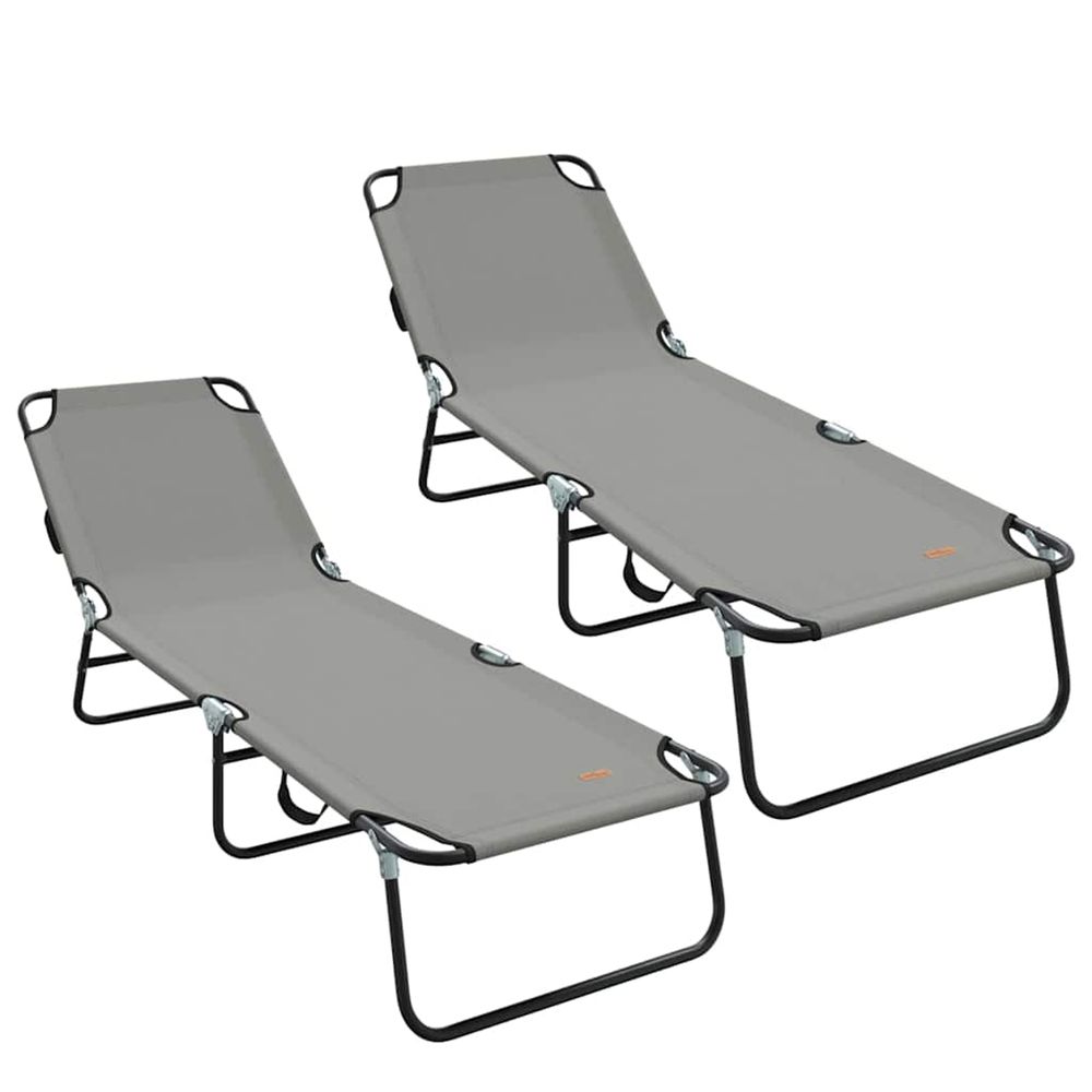 Chaise longue pliante 2 pc polyester gris bain de soleil