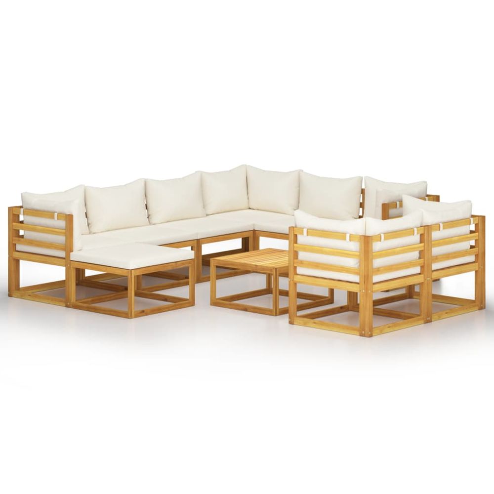 Salon de jardin 10 pcs avec coussin crème bois d'acacia solide