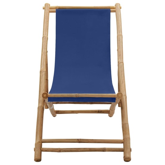 Chaise de terrasse bambou et toile bleu marine