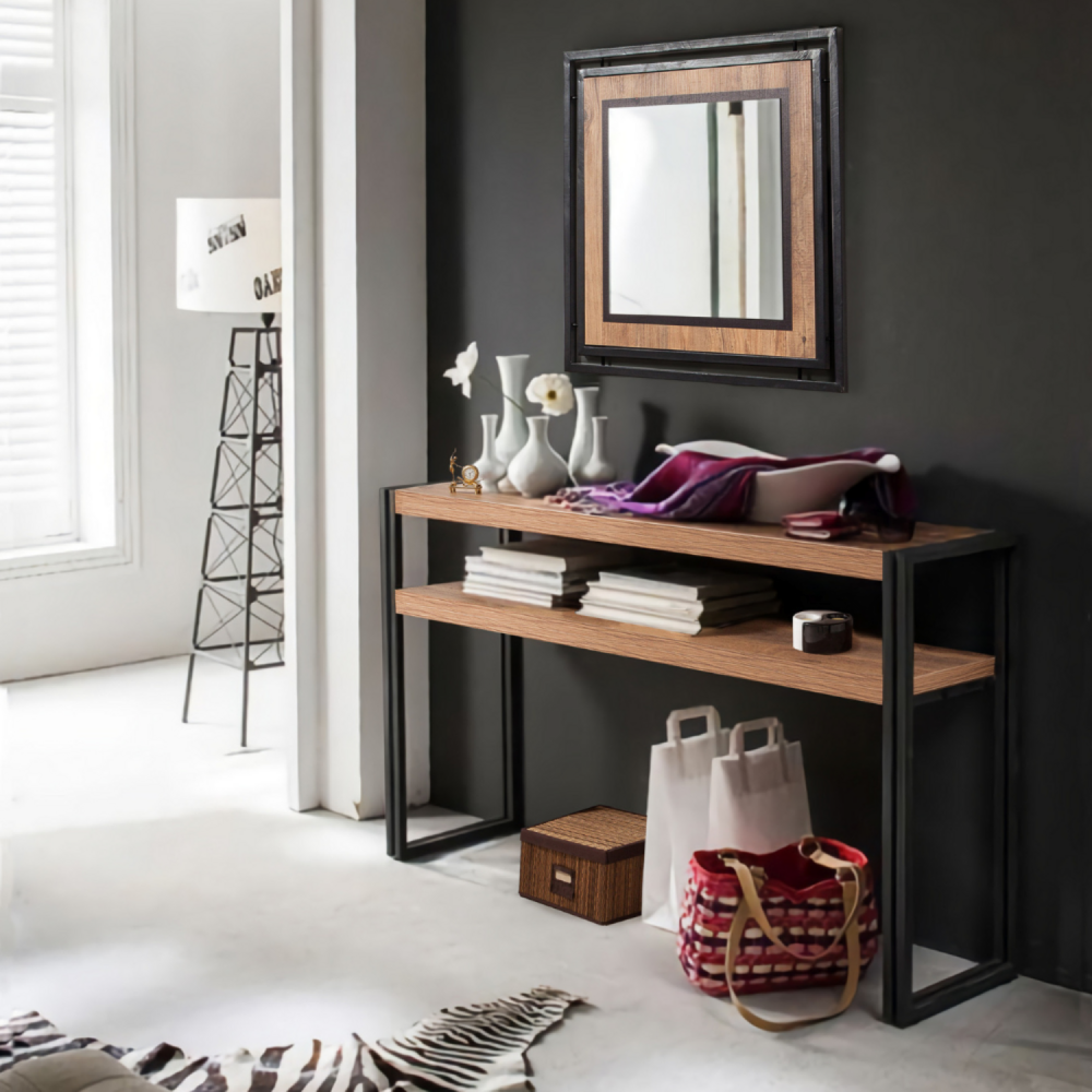 Console style industriel - bois et noir - 140 cm hanko