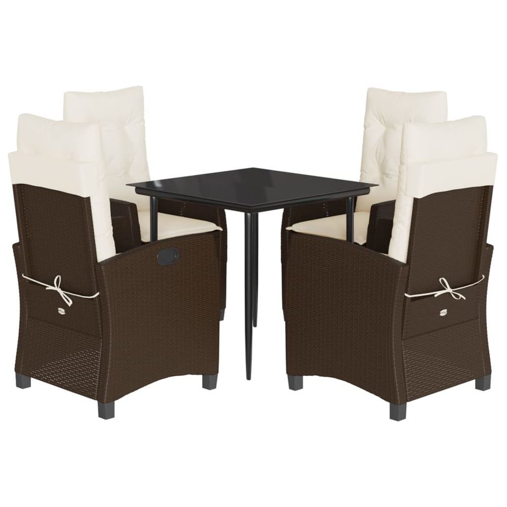 Ensemble à manger de jardin 5 pcs et coussins marron poly rotin