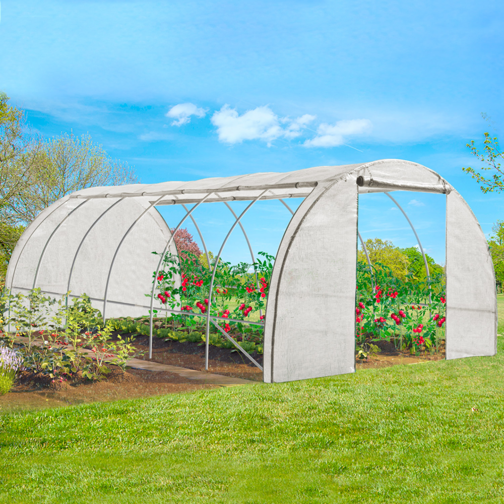 Serre tunnel de jardin 4 saisons 18m² blanche gamme maraîchère crimée 6x3m