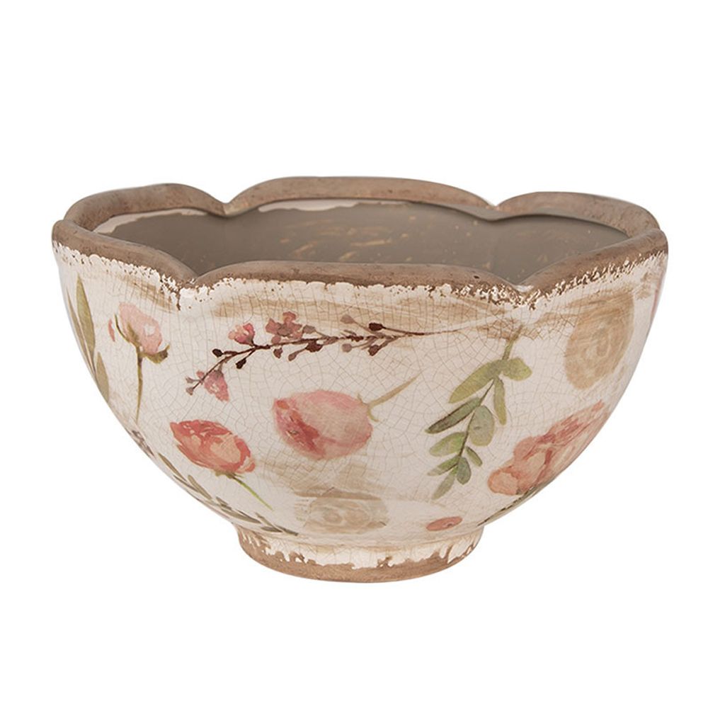 Pot de fleurs ondulé céramique beige rose 12x21x21cm