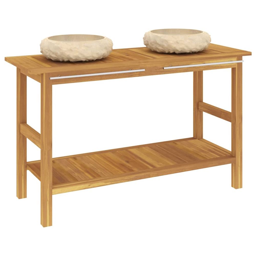 Armoire de salle de bain et lavabos en marbre crème teck massif
