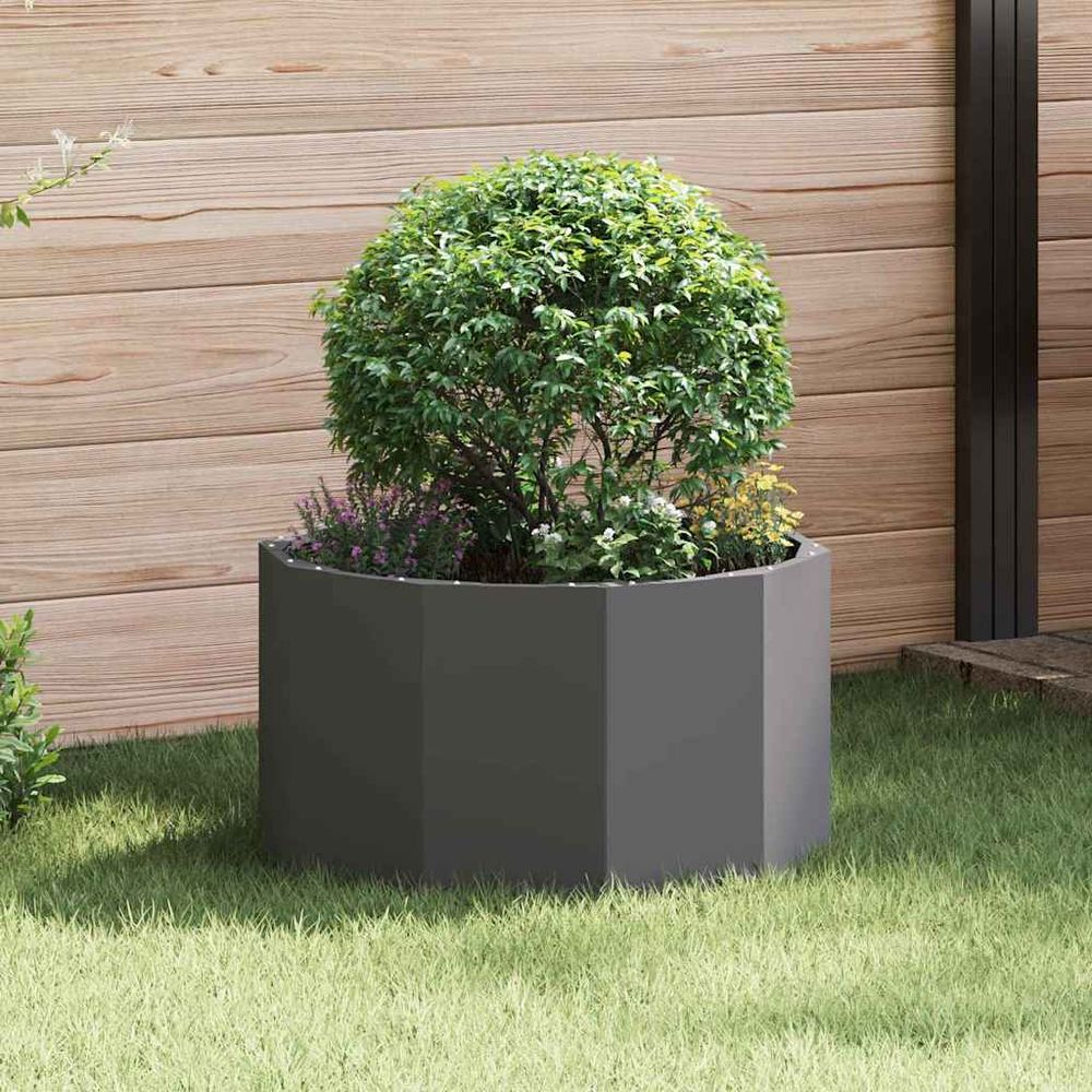 Petit pot de fleur rond en acier pour balcon et terrasse noir 60x60 cm