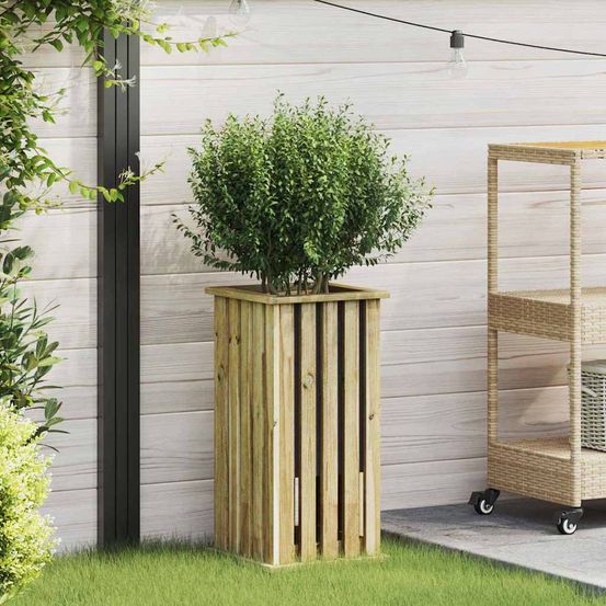 Jardinière haute en pin traité bac à fleurs extérieur marron 33x33x65 cm