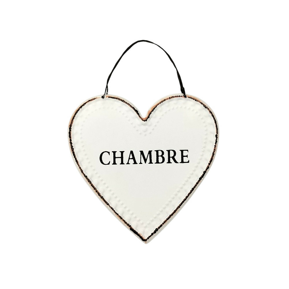 Plaque de porte décorative coeur vintage chambre fer blanc noir 13cm