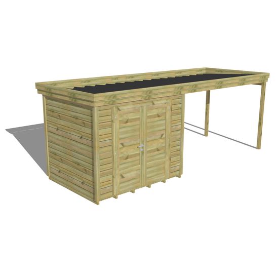 Abri de jardin bois pin traité autoclave 27mm - 6,14x2,14m / 13m2 - bac acier - plancher bois