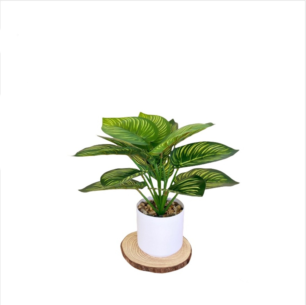 Bouquet de plantes artificielles + pot de fleurs en feuille de pastèque