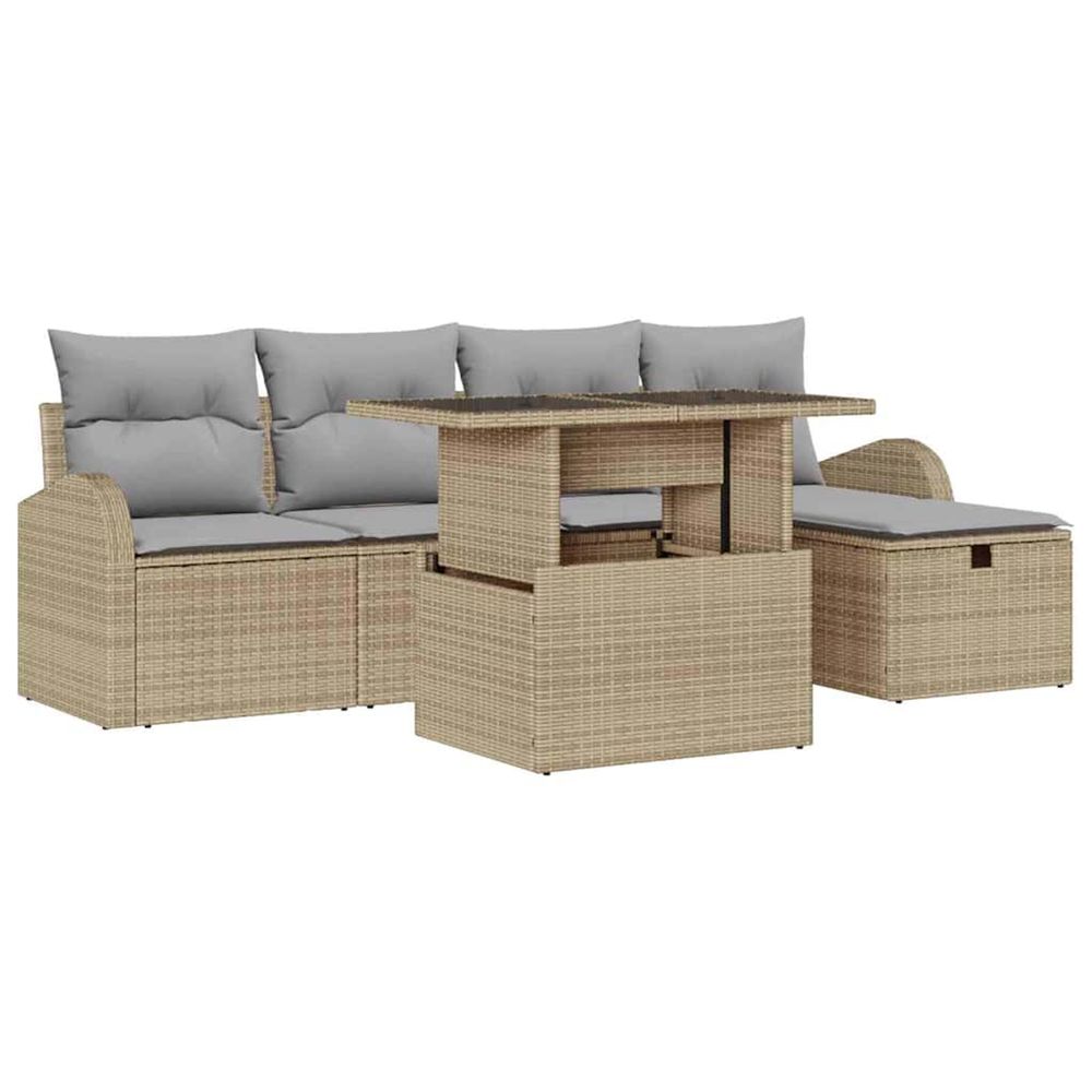Ensemble de canapé de jardin 6 pc beige polyrotin