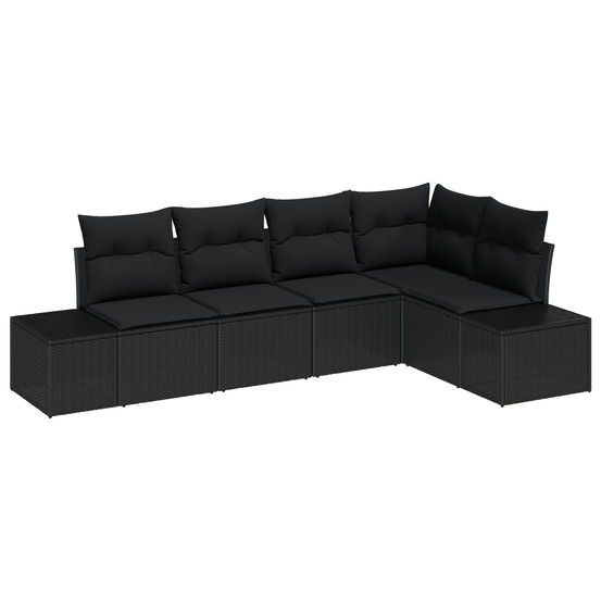 Ensemble de canapé de jardin 5 pièces avec coussins noir poly rattan