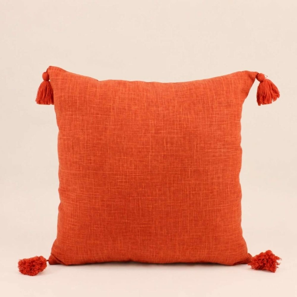 Coussin déperlant tissé avec pompons 45x45cm