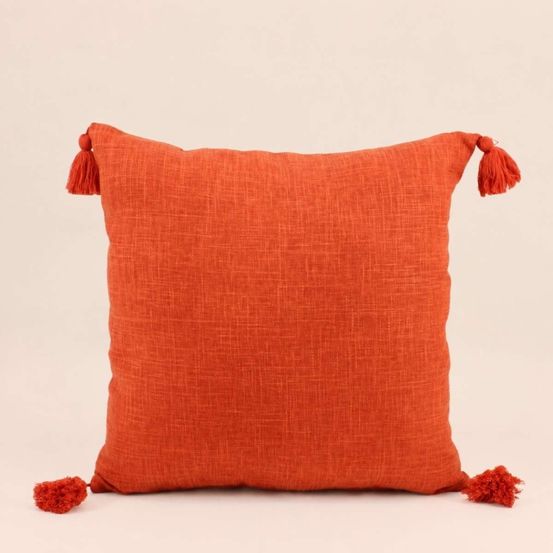 Coussin déperlant tissé avec pompons 45x45cm