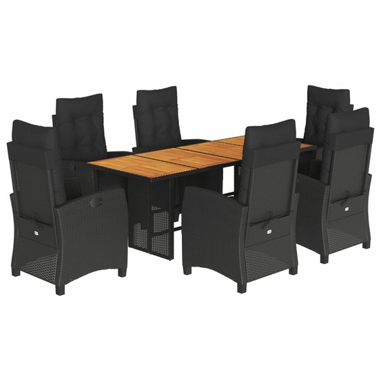 Ensemble à manger de jardin coussins 7pcs noir résine tressée