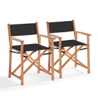 Lot de 2 chaises pliantes en bois d'eucalyptus et textilène noir