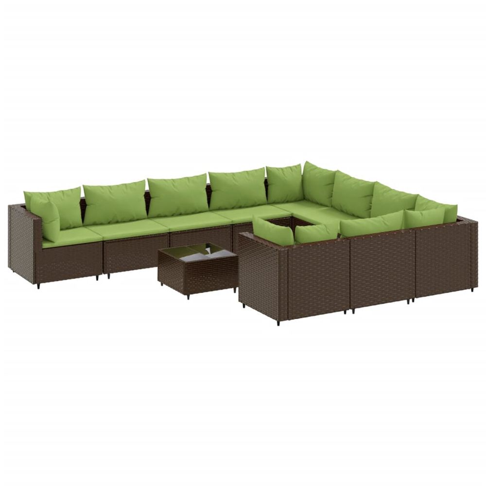 Salon de jardin et coussins 11 pcs marron résine tressée