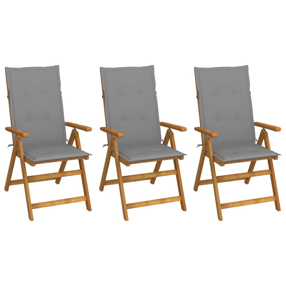Chaises pliables de jardin lot de 3 avec coussins bois d'acacia