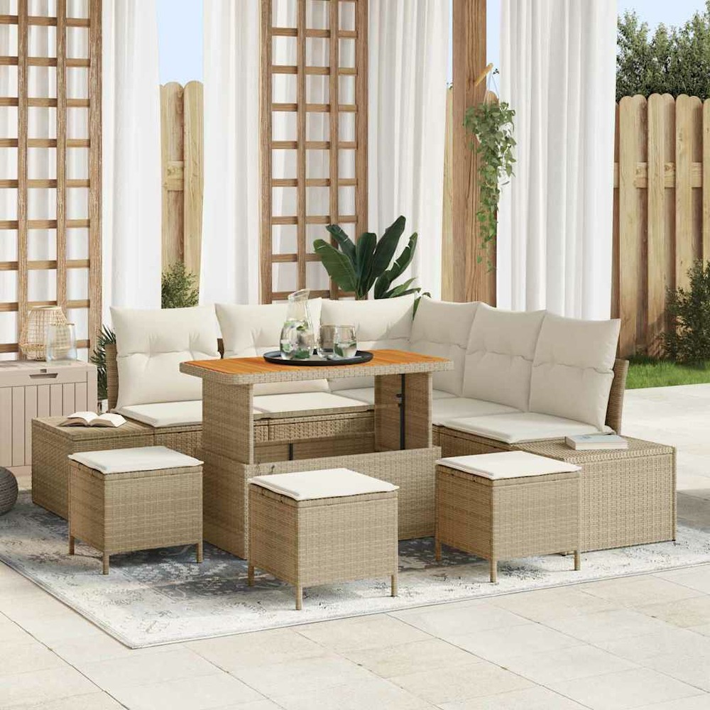 Ensemble de canapé de jardin 9 pcs beige poly rotin