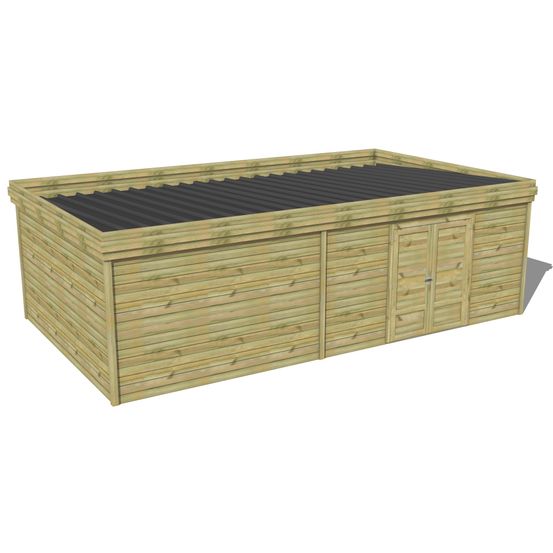 Abri de jardin bois pin traité autoclave 27mm - 7,695x4,34m / 33m2 - bac acier - abri français