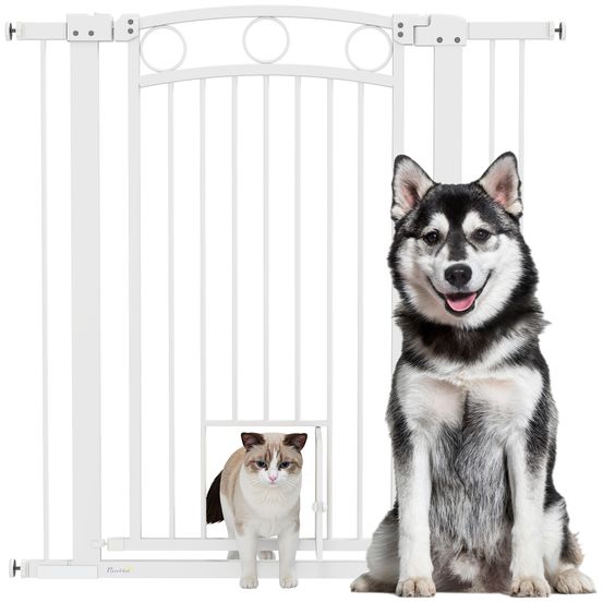 Grille de séparation haute acier maison avec chatière 76-104x106cm blanc - comfortxl pet living