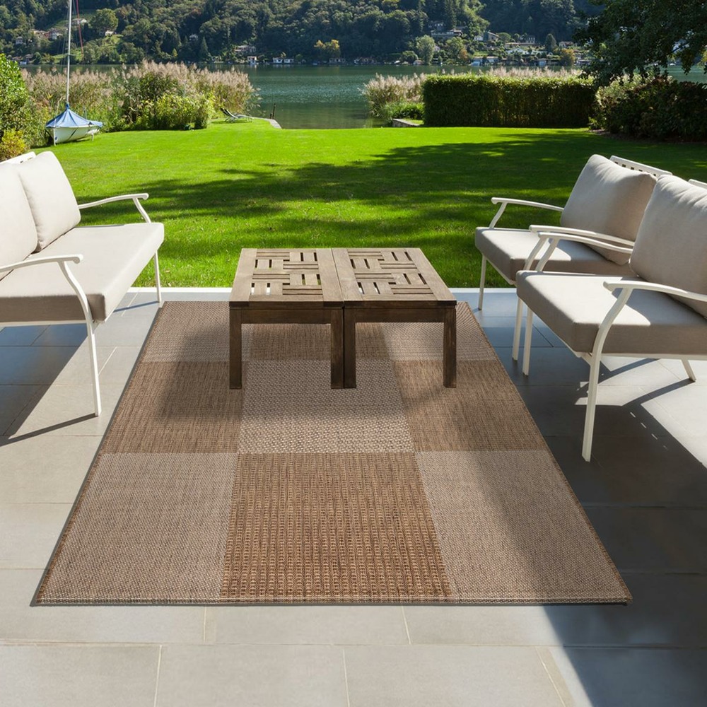 Tapis extérieur 67x140 tissé kilim marron externa