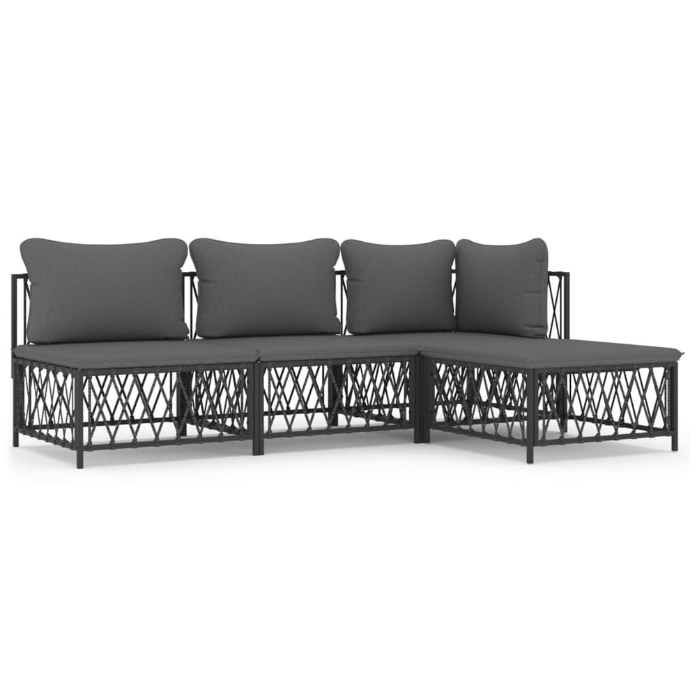 Salon de jardin meuble d'extérieur ensemble de mobilier avec coussins 4 pièces anthracite acier
