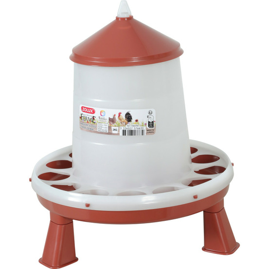 Mangeoire silo en plastique avec pieds, capacité 2 kg, rouge basse cour