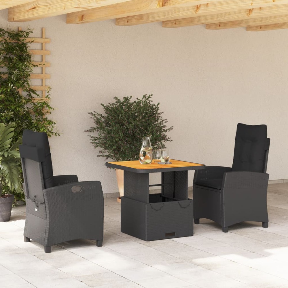 Ensemble à manger de jardin avec coussins 3 pcs noir