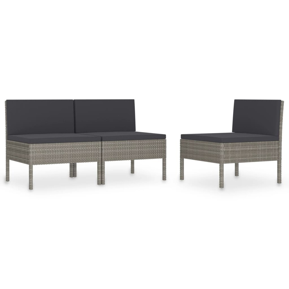 Chaises de jardin lot de 3 avec coussins résine tressée gris