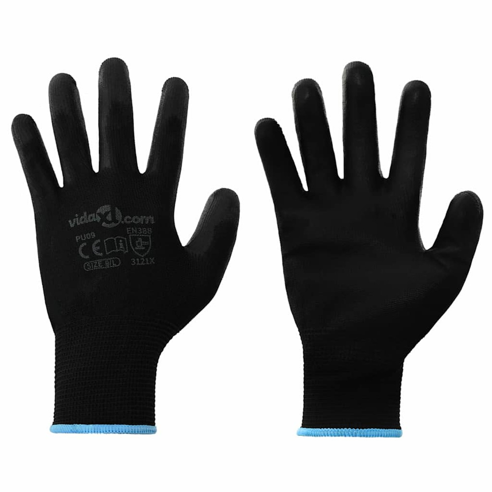 Gants de travail 12 pcs noir 9 / l polyester