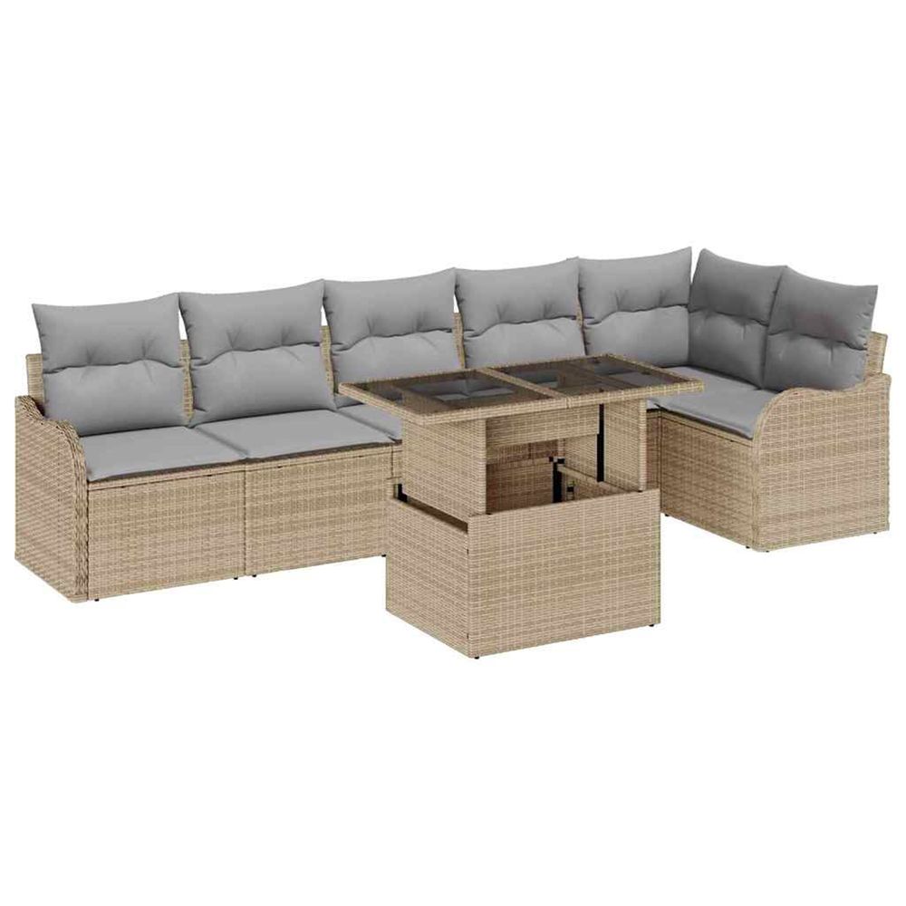 Ensemble de canapé de jardin 7 pc beige poly rattan