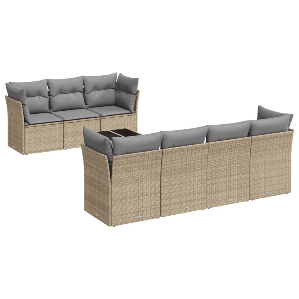 Salon de jardin avec coussins 8 pcs beige résine tressée