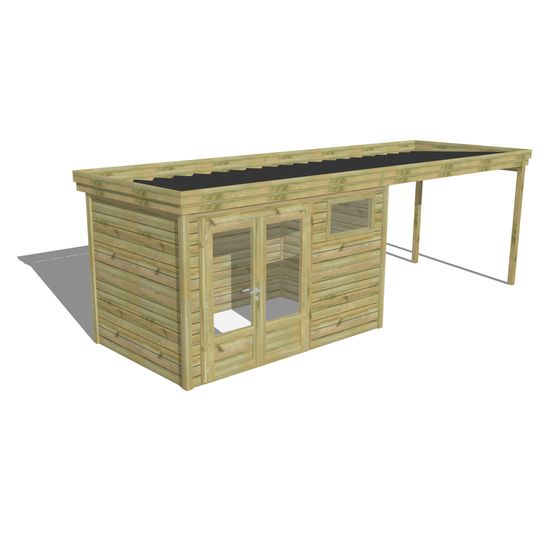 Abri de jardin bois pin traité autoclave 27mm - 6,94x2,14m / 15m2 - bac acier - abri français