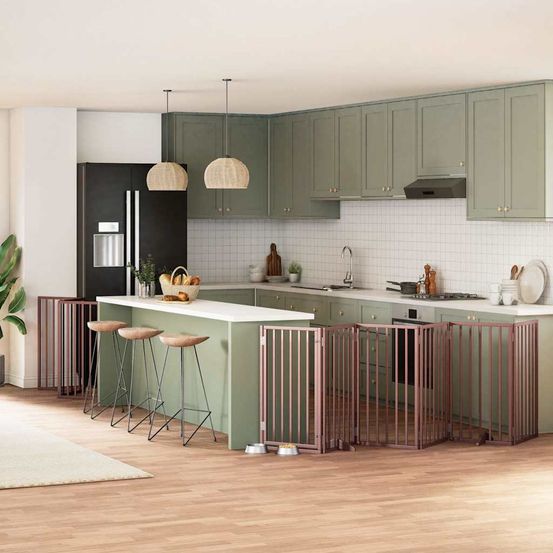 Barrière haute sécurité chien bois pliable 9 panneaux intérieur brun 450x90 cm