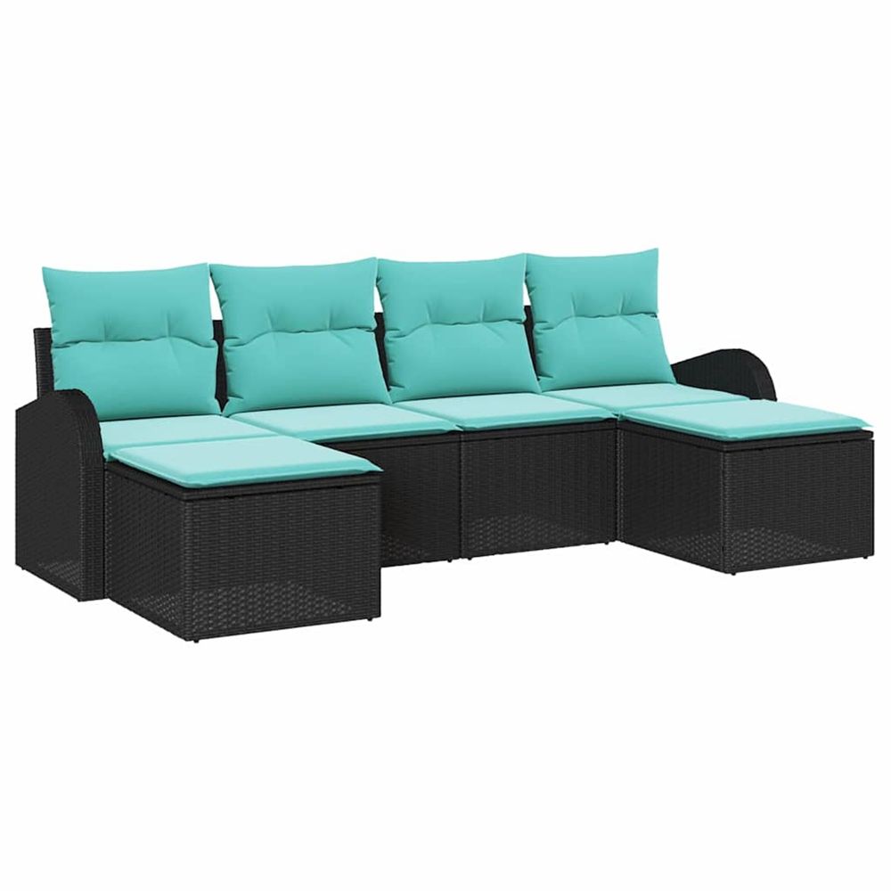Ensemble de canapés 6 pc noir et turquoise polyrotin