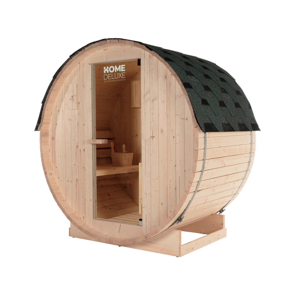 Home deluxe - sauna extérieur en tonneau lahti m - dimensions : lxpxh : env. 185 cm x 120 cm x 185 cm, bois : épicéa - avec poêle et