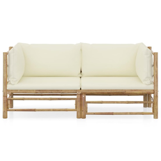 Salon de jardin 2 pcs avec coussins blanc crème bambou