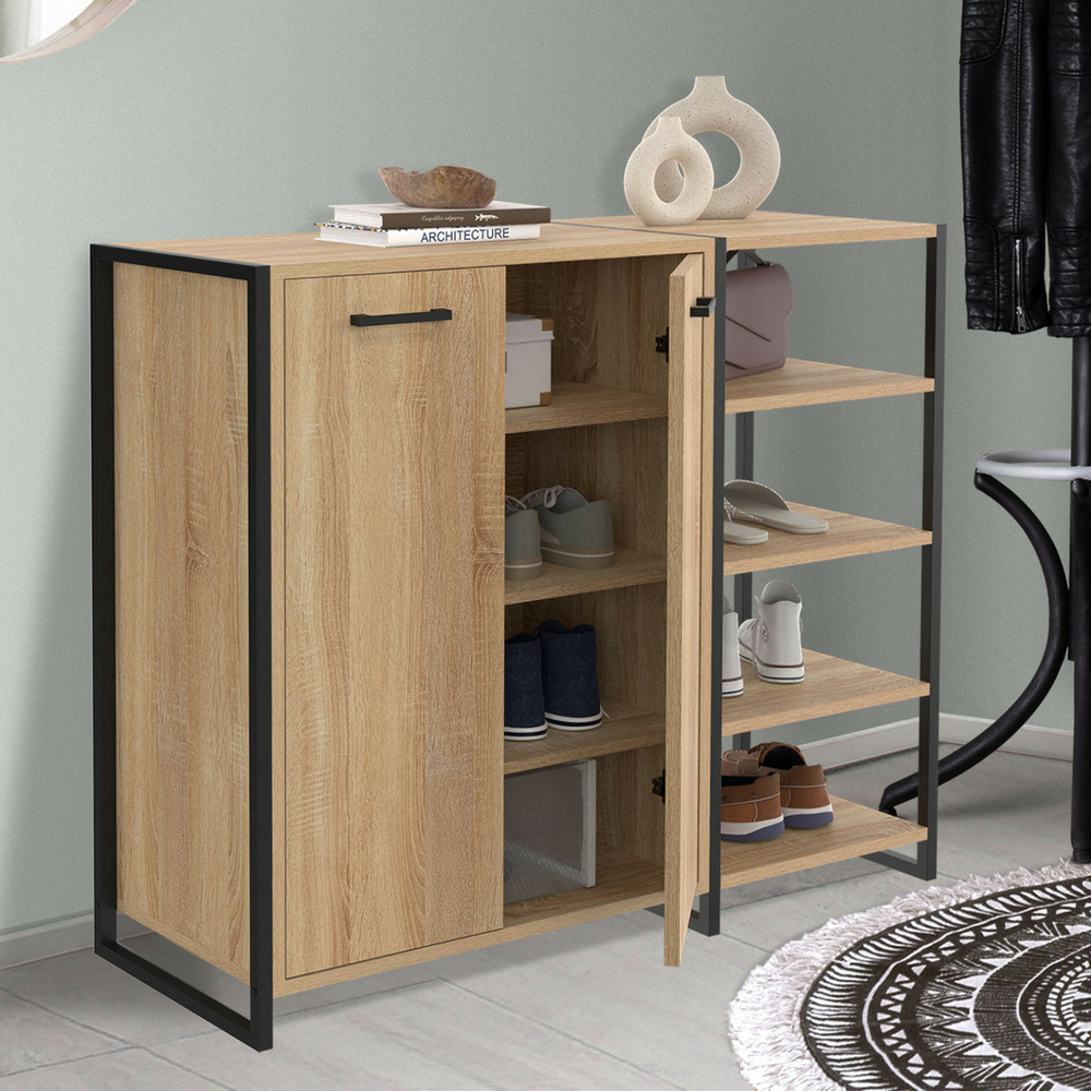 Armoire à chaussures 12 paires luis 2 portes avec étagère design industriel