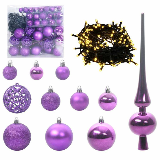 Ensemble de boules de noël avec 300 led 120 pcs lilas plastique