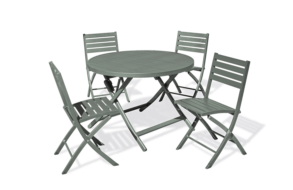 Ensemble repas marius 110 cm 4 places en aluminium vert kaki