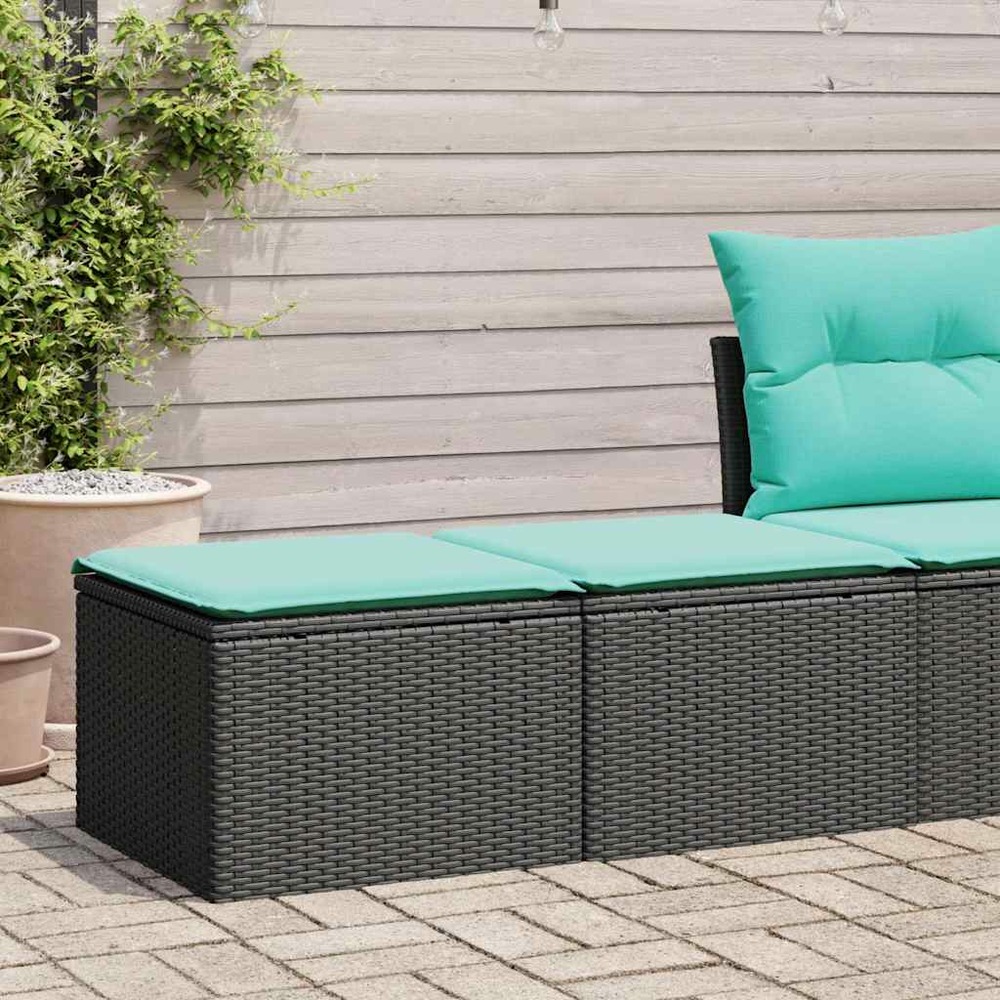 Salon de jardin avec coussins 2 pcs noir résine tressée acacia