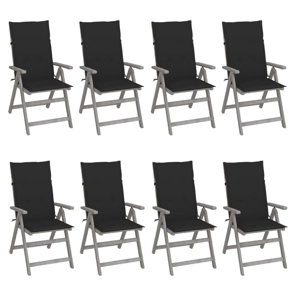 Chaises inclinables de jardin et coussins lot de 8 gris acacia