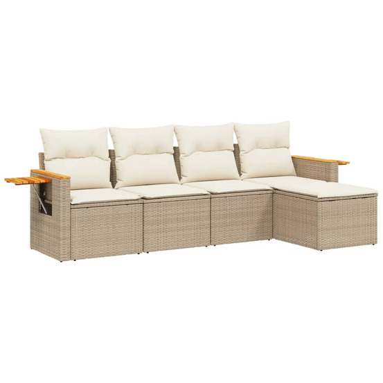 Salon de jardin avec coussins 5 pcs beige résine tressée